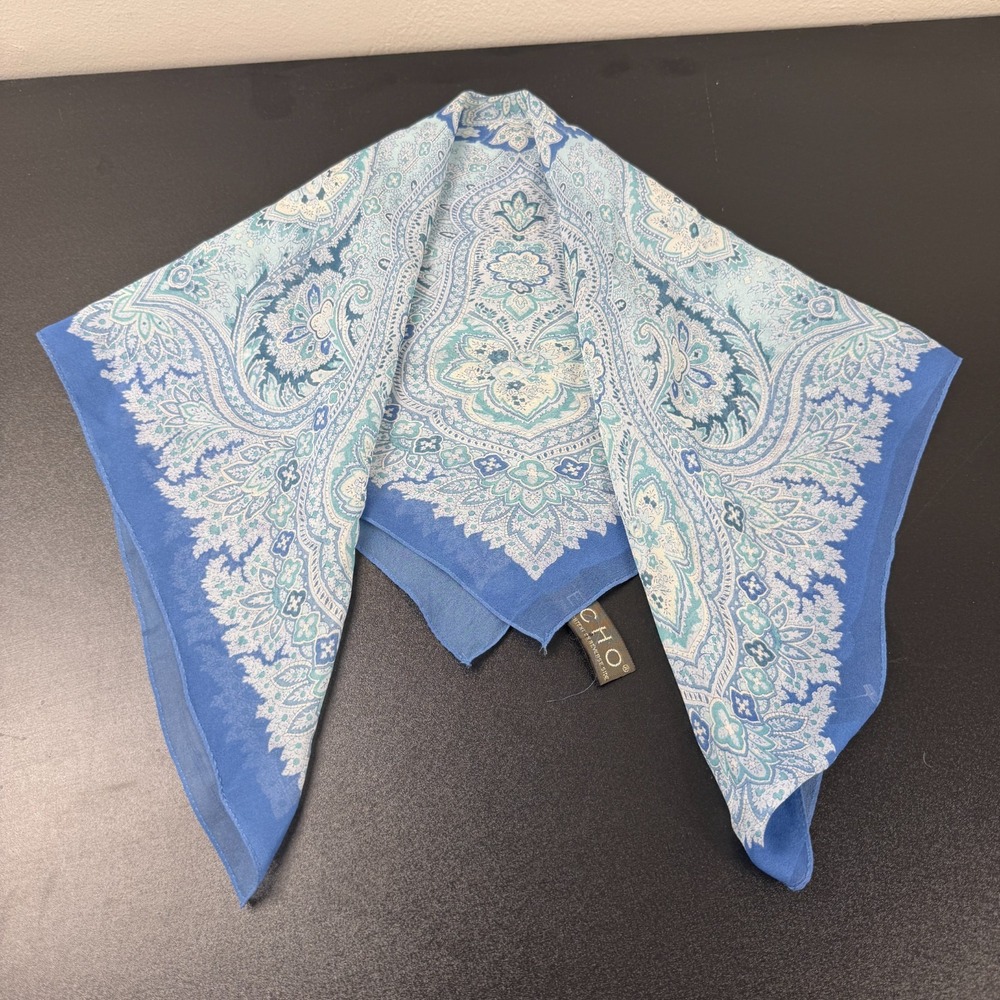Vintage Echo Square Scarf Women's Blue White 100% Silk Paisley Print 24 X 24"